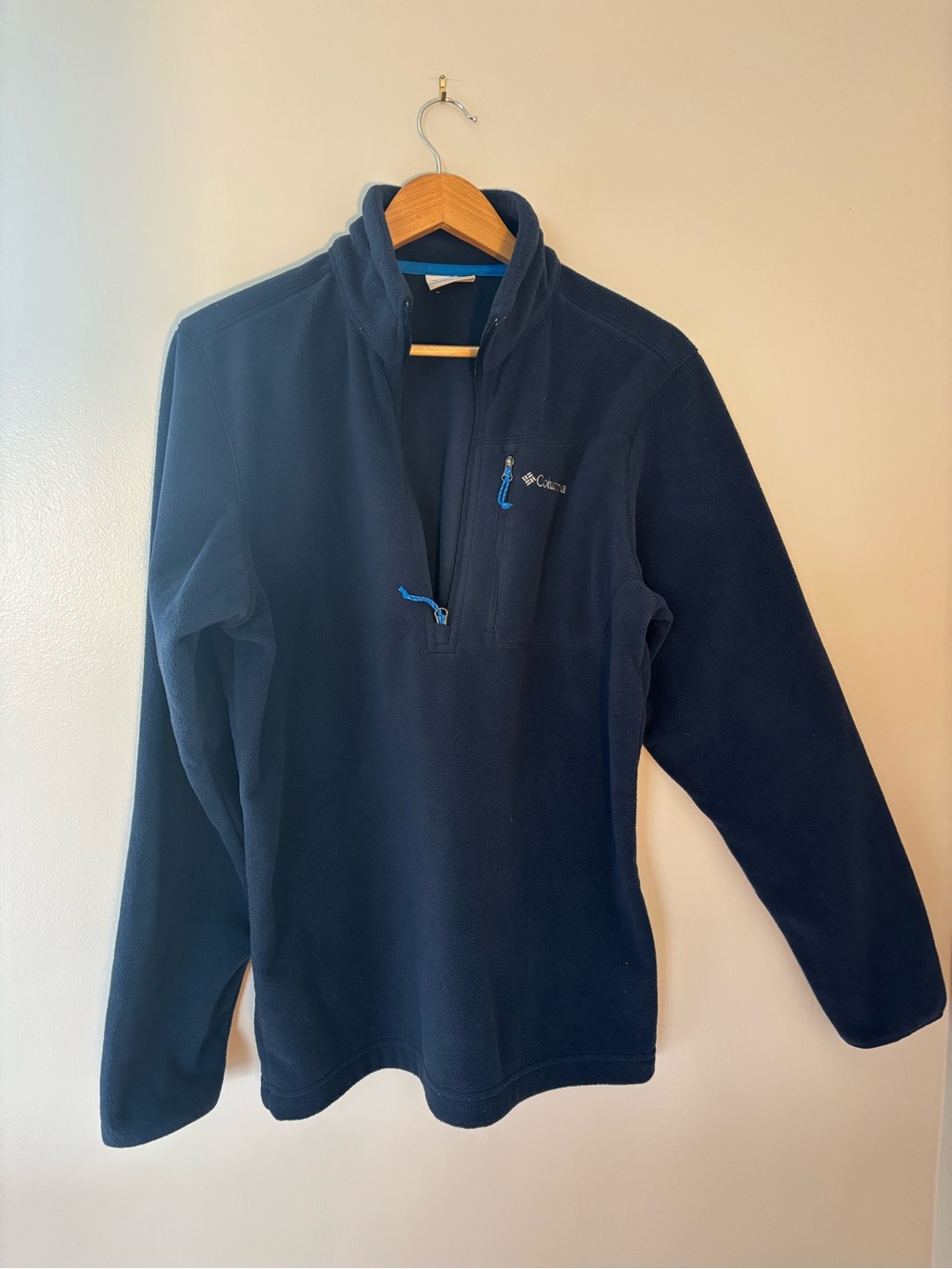 Columbia Navy Fleece Jacket with Bright Blue Trim